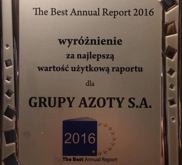 Grupa Azoty S.A. z wyróżnieniem w konkursie „The Best Annual Report”